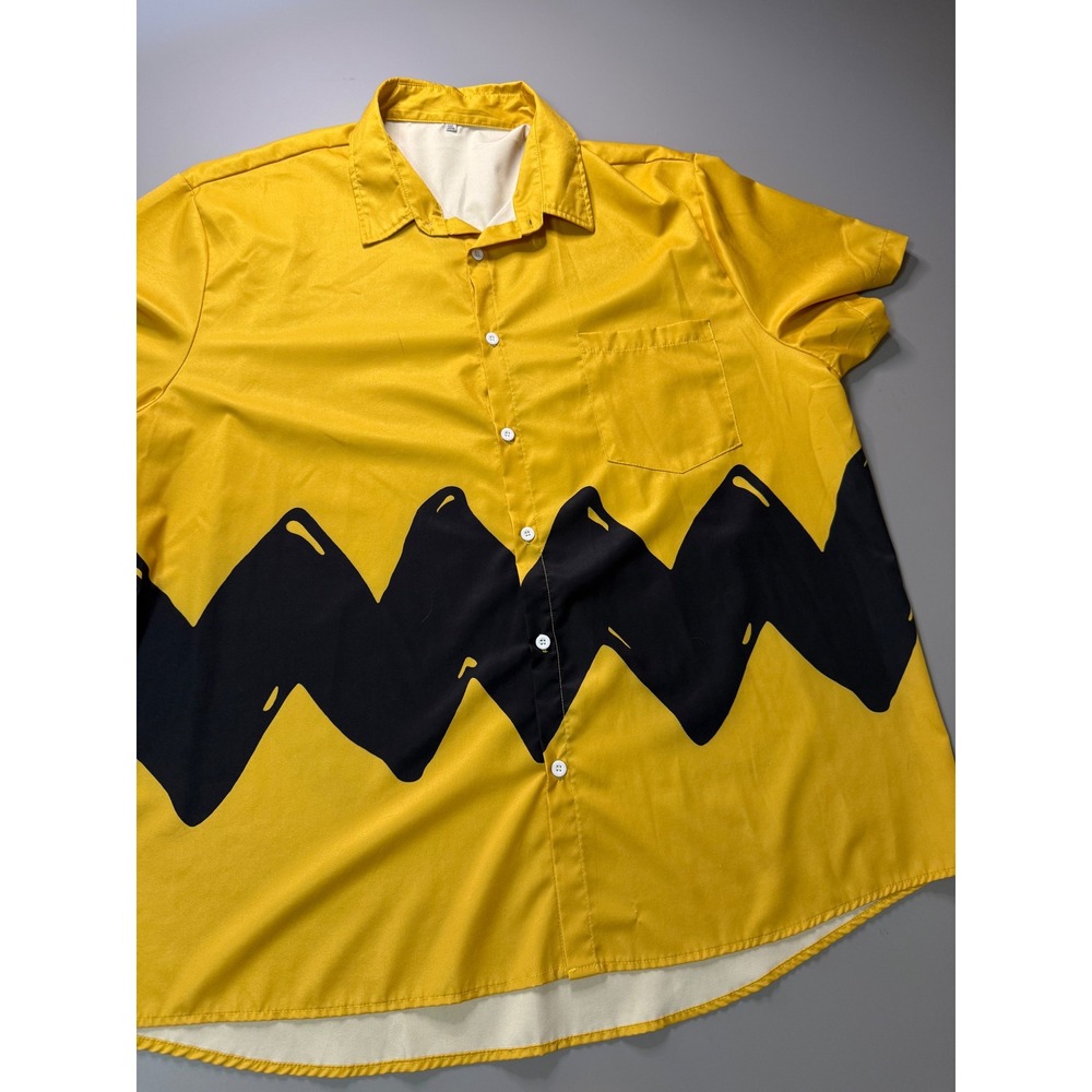 Mens Charlie Brown Peanuts Yellow Zig Zag Button Up Shirt Short Sleeve 3XL